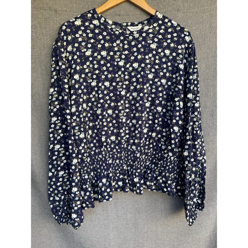 New Juniors Plus Size 3X Navy Blue Floral Top Blouse Feminine Arizona NWT